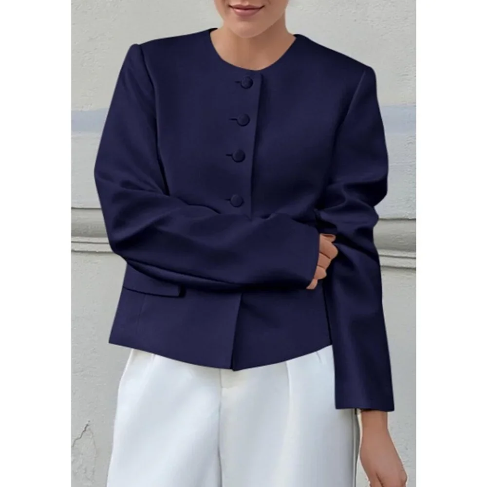 Women's Blue Blazers Business Casual Outfits Fall Fashion Long Sleeve Jacket
